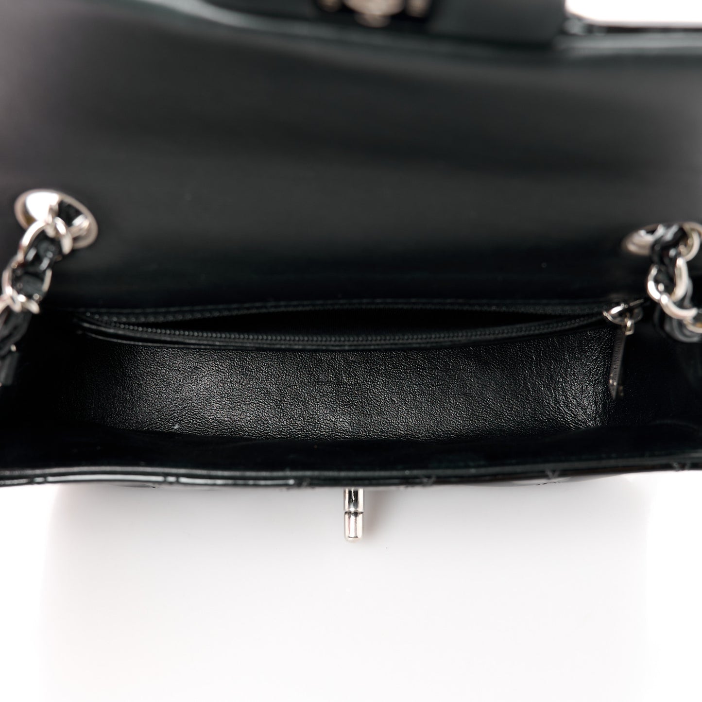 Patent Calfskin Quilted Mini Rectangular Flap Black