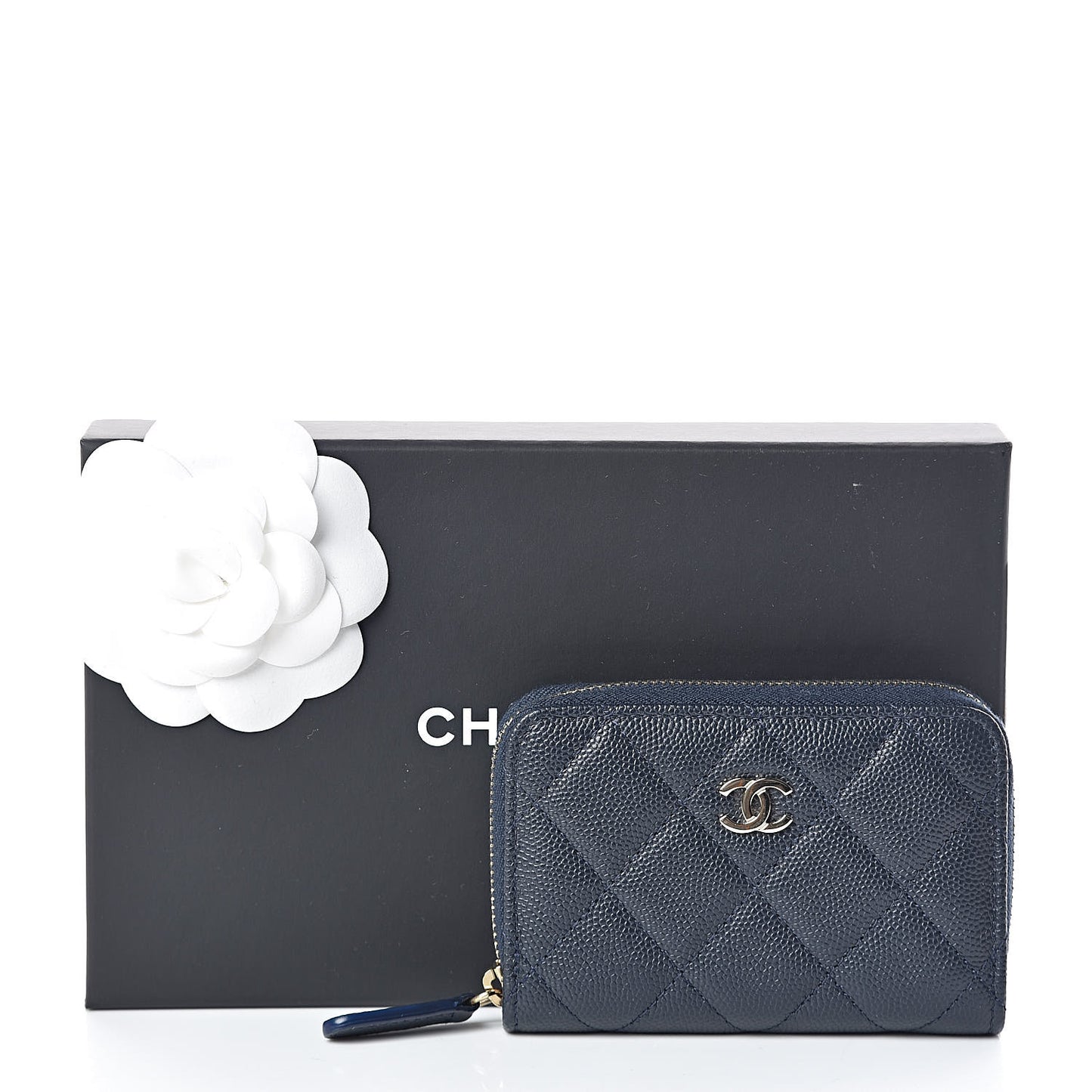 Caviar Quilted Zip Coin Purse Navy