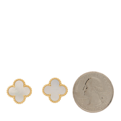 Van Cleef & Arpels 18K Yellow Gold Mother of Pearl Vintage Alhambra Earrings 2 of 4