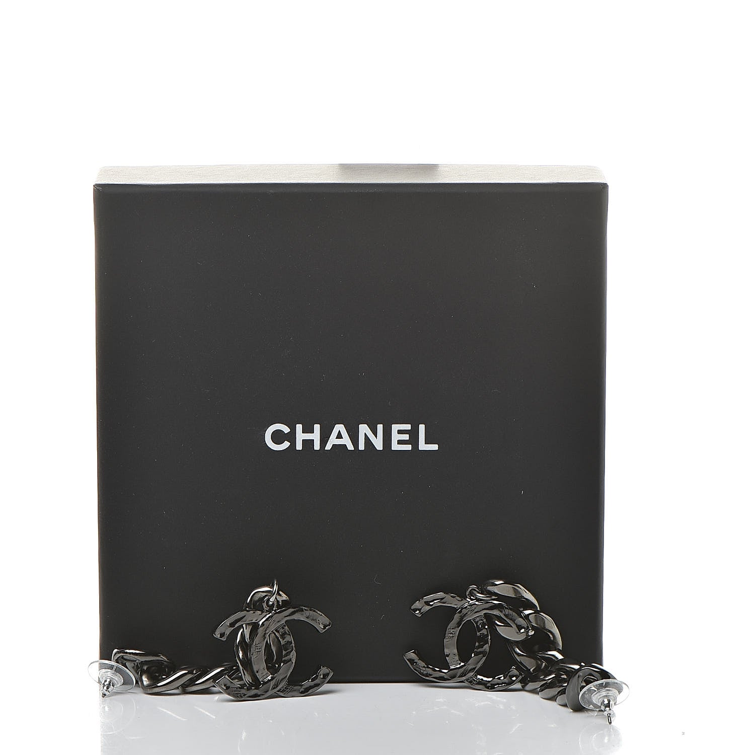 Chanel Metal CC Pick Drop Earrings Ruthenium 5 of 5