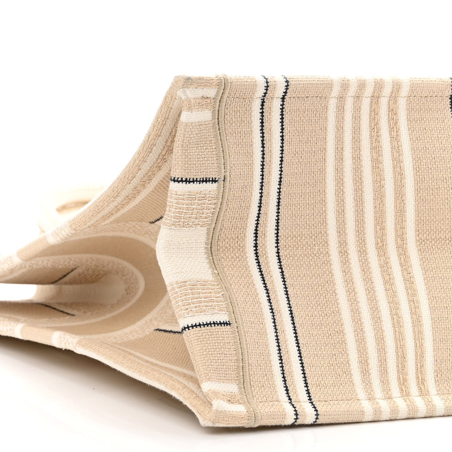 Canvas Embroidered Large Stripes Book Tote Beige