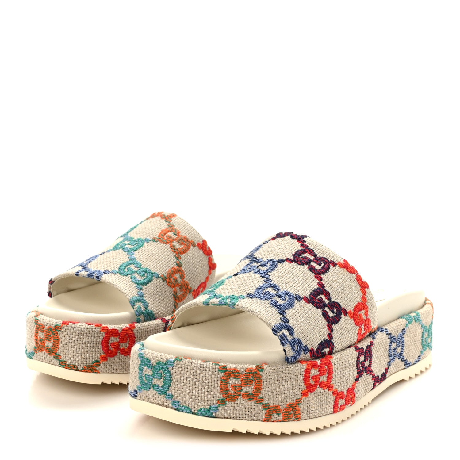 Gucci Linen Psychedelic Mini GG Monogram Angelina Platform 55mm Slide Sandals 39 Multicolor 4 of 11