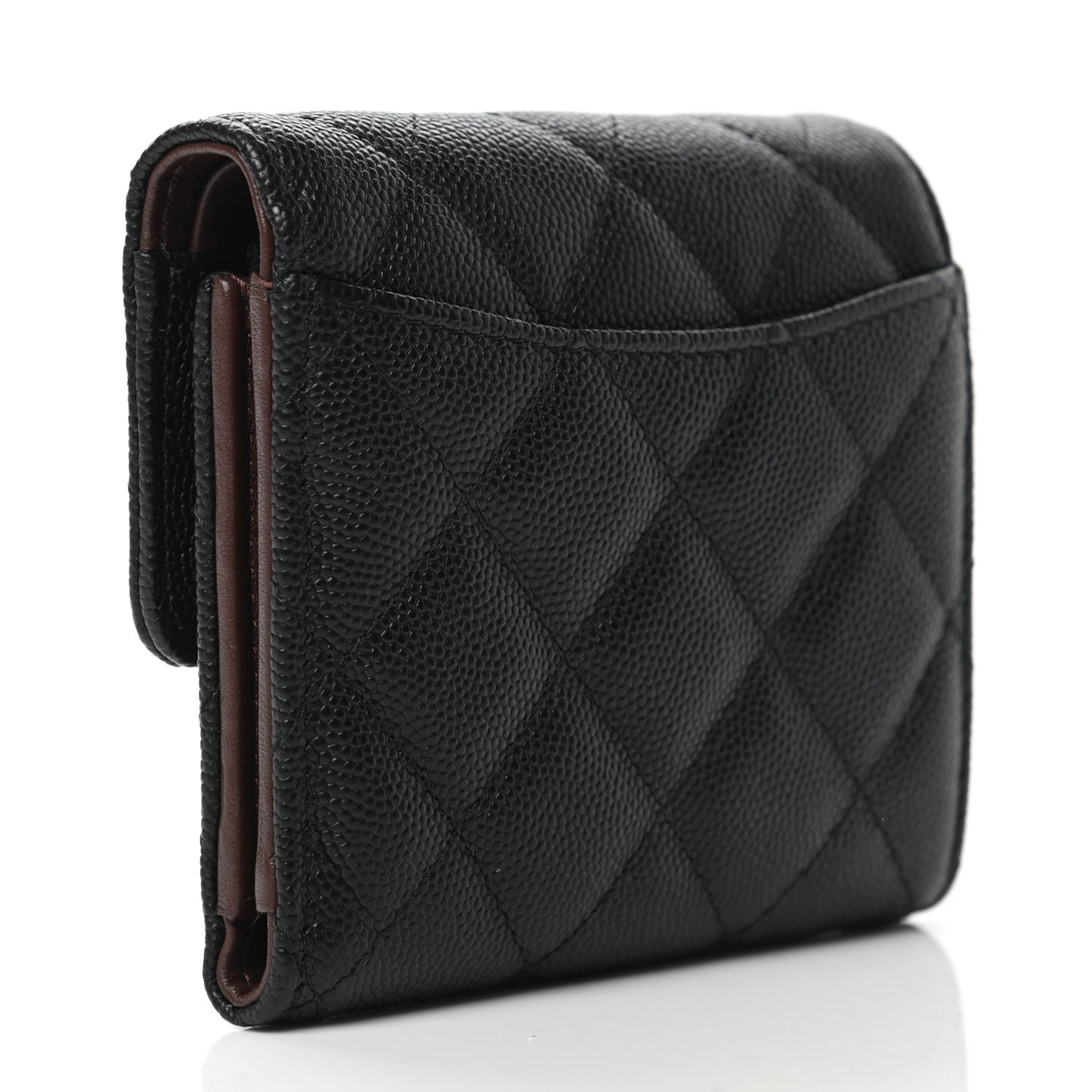 Caviar Quilted Compact Flap Wallet Black