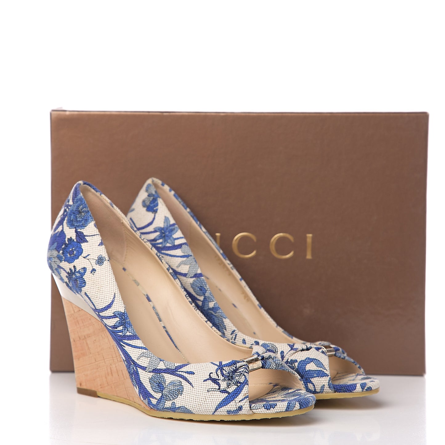 Canvas Cork Flora Peep Toe Wedge 7 Indigo