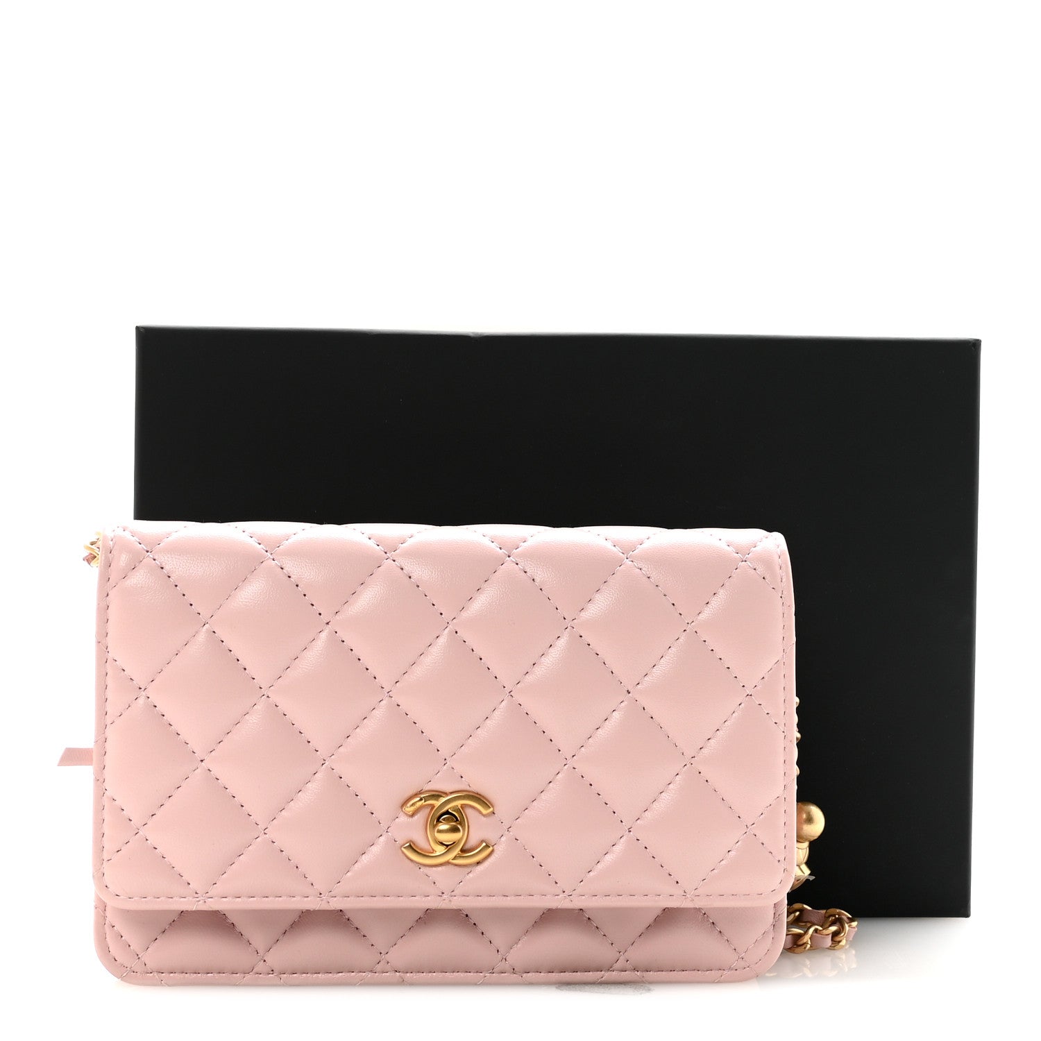 Chanel Lambskin Quilted CC Pearl Crush Wallet on Chain WOC Light Pink 12 of 12