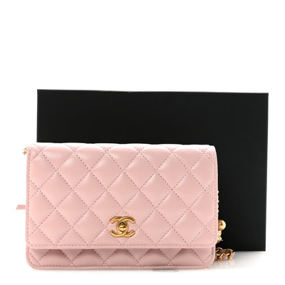 Chanel Lambskin Quilted CC Pearl Crush Wallet on Chain WOC Light Pink 12 of 12