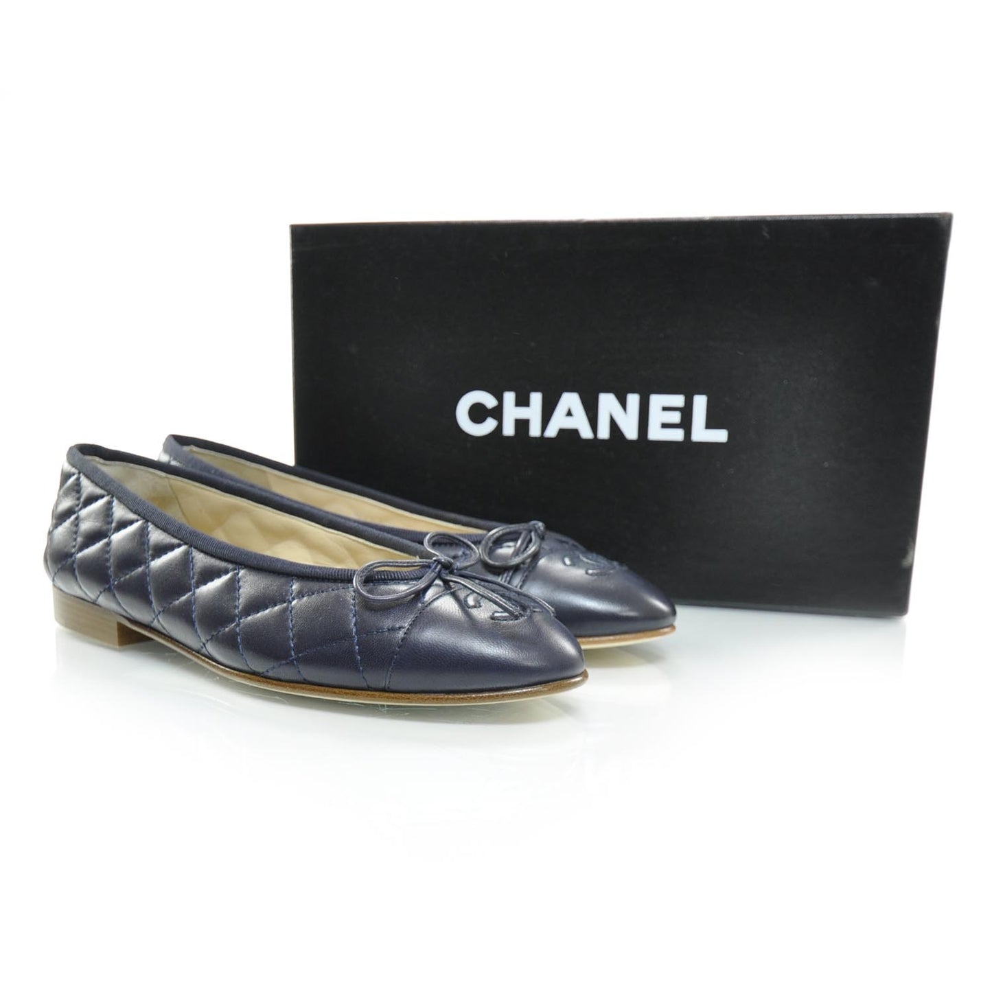 Quilted Leather CC Ballet Flats 36 Navy