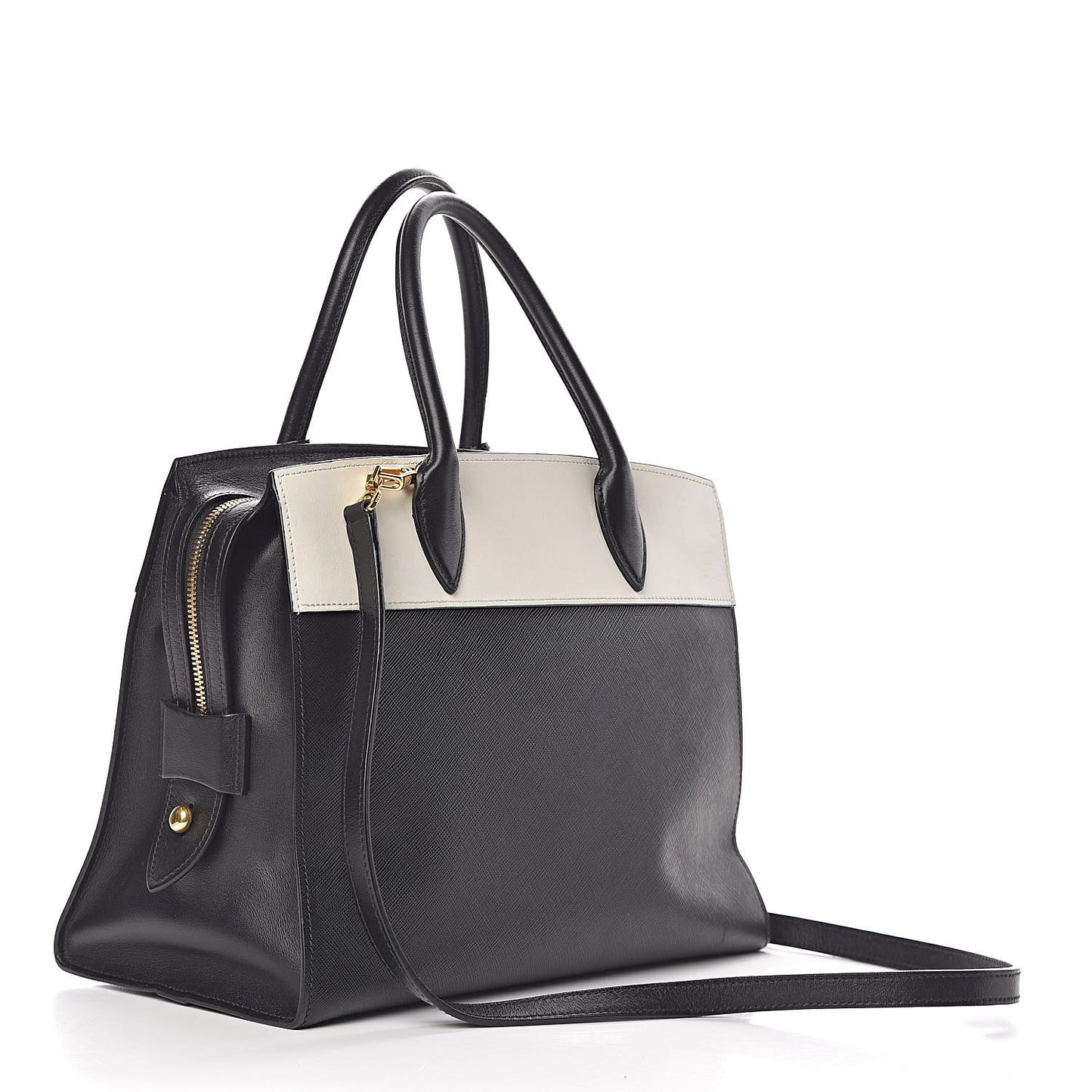 Saffiano City Calf Medium Esplanade Tote Black White