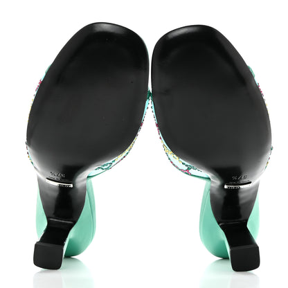 Gucci Tela Retino Nappa Crystal GG Monogram Square G 95mm Slide Sandals 37.5 Turquoise 5 of 8