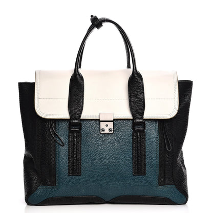 3.1 Phillip Lim 3.1 Textured Calfskin Colorblock Large Pashli Satchel Dark Teal 1 of 10