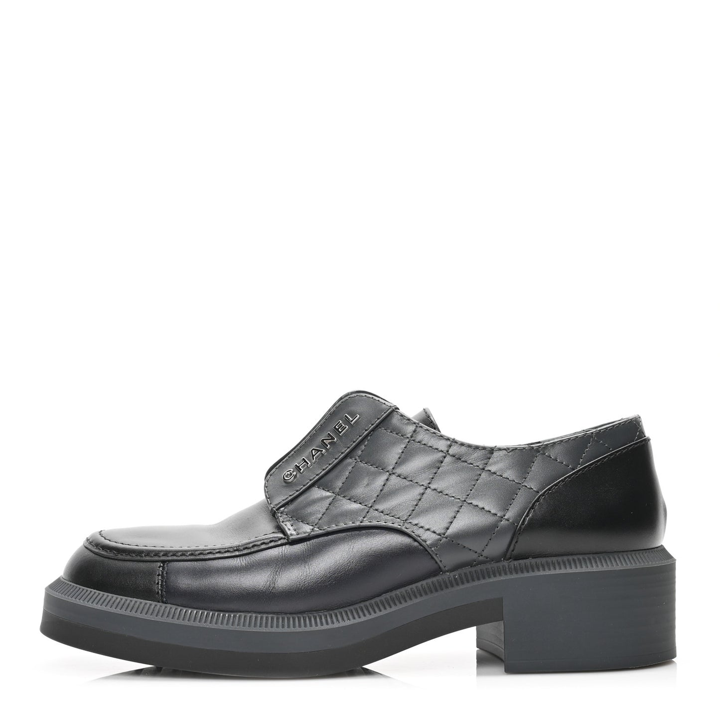 Calfskin Quilted Logo Lace Up Loafers 41 Black Grey