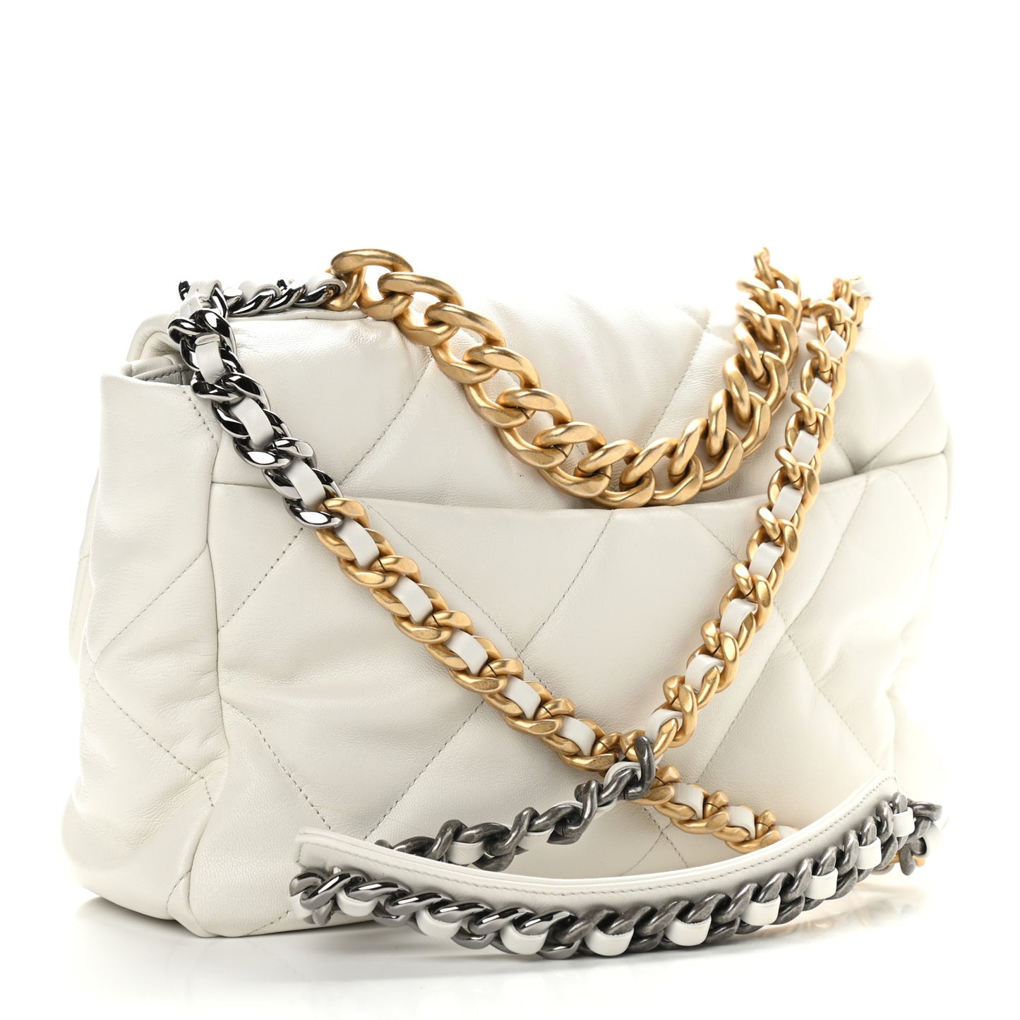 Goatskin Quilted Large Chanel 19 Flap White