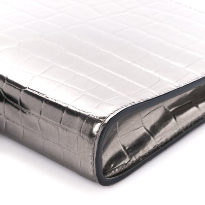 Alexander McQueen Metallic Calfskin Crocodile Embossed Knuckle Flat Zip Clutch Silver 11 of 11
