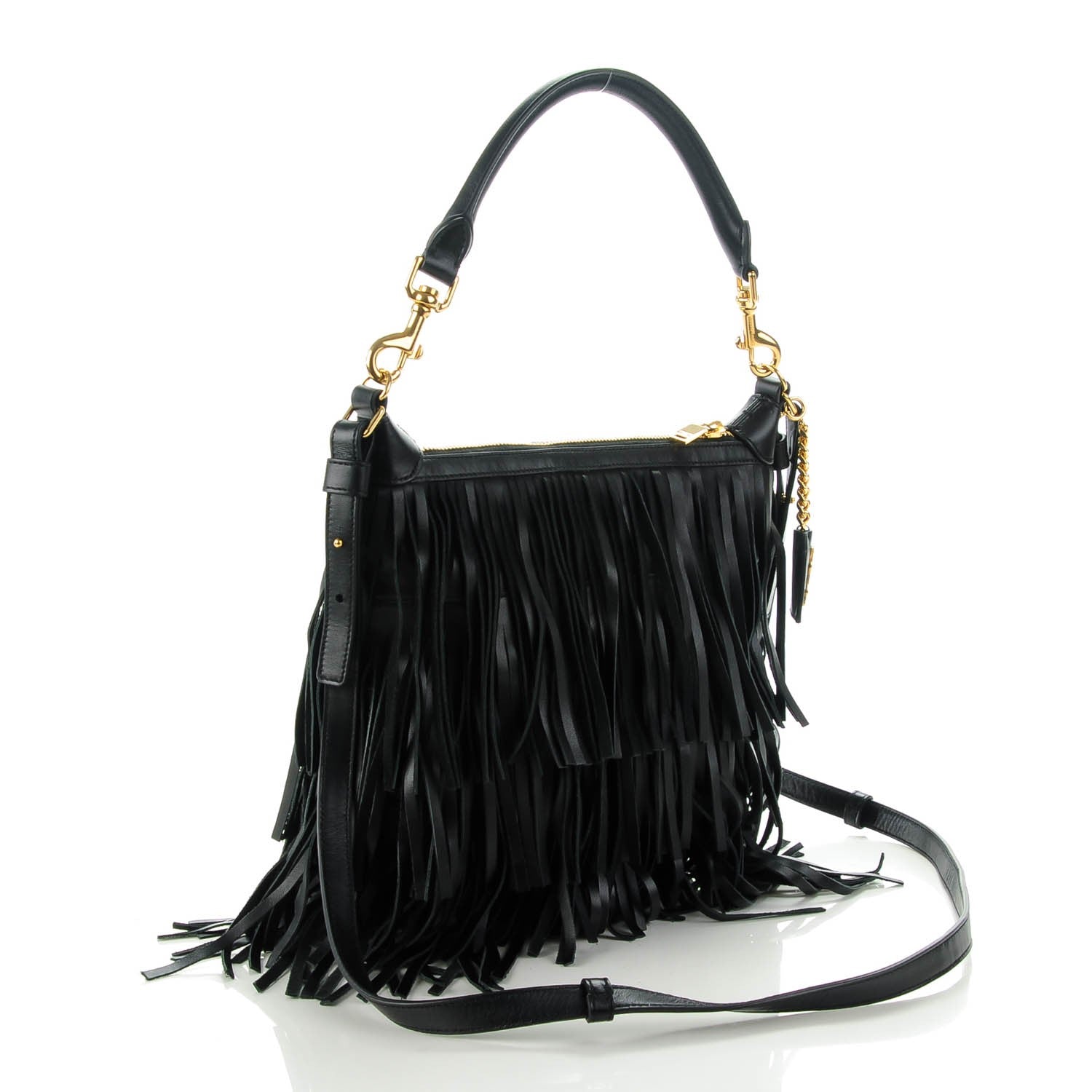 Saint Laurent Calfskin Small Emmanuelle Fringed Hobo Black 3 of 7