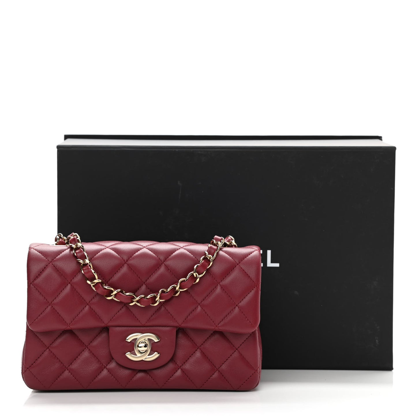 Lambskin Quilted Mini Rectangular Flap Burgundy