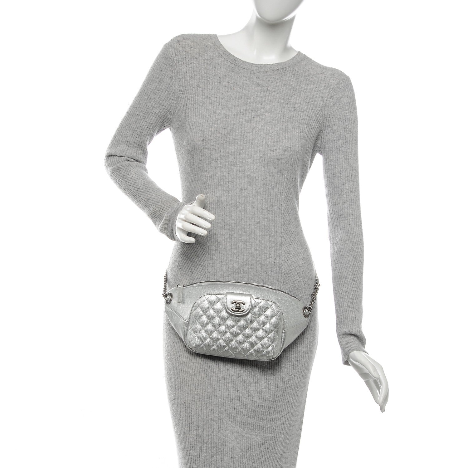 Chanel Metallic Grained Calfskin Quilted Casual Rock Waist Bag Silver 2 of 7