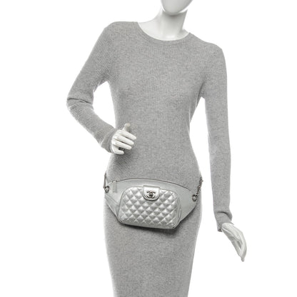 Chanel Metallic Grained Calfskin Quilted Casual Rock Waist Bag Silver 2 of 7