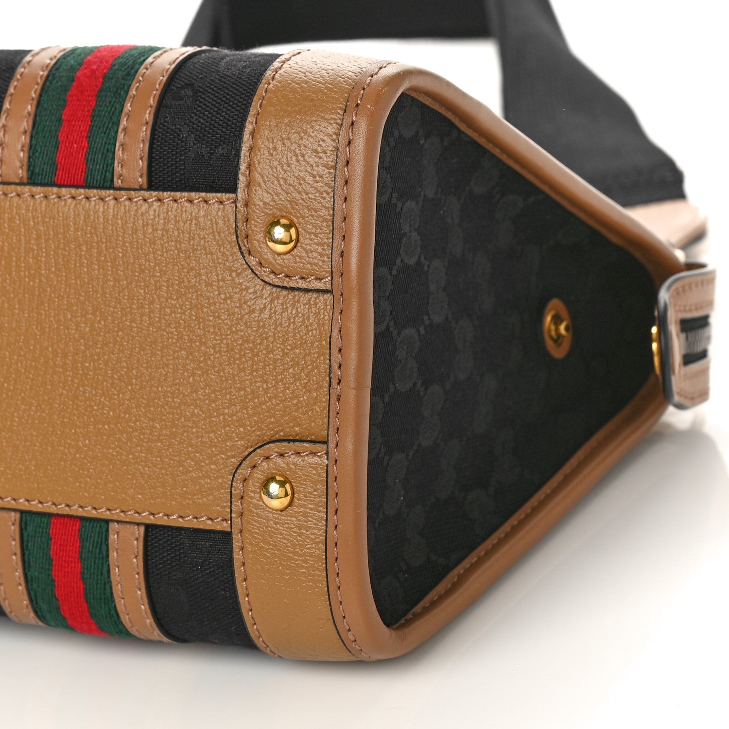 Gucci Monogram Textured Dollar Calfskin Web Small Bauletto Duffle Top Handle Bag Black Koi Beige 9 of 9