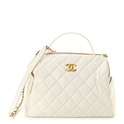 Chanel Aged Calfskin Quilted Double Sided Bowling Bag White 1 of 13