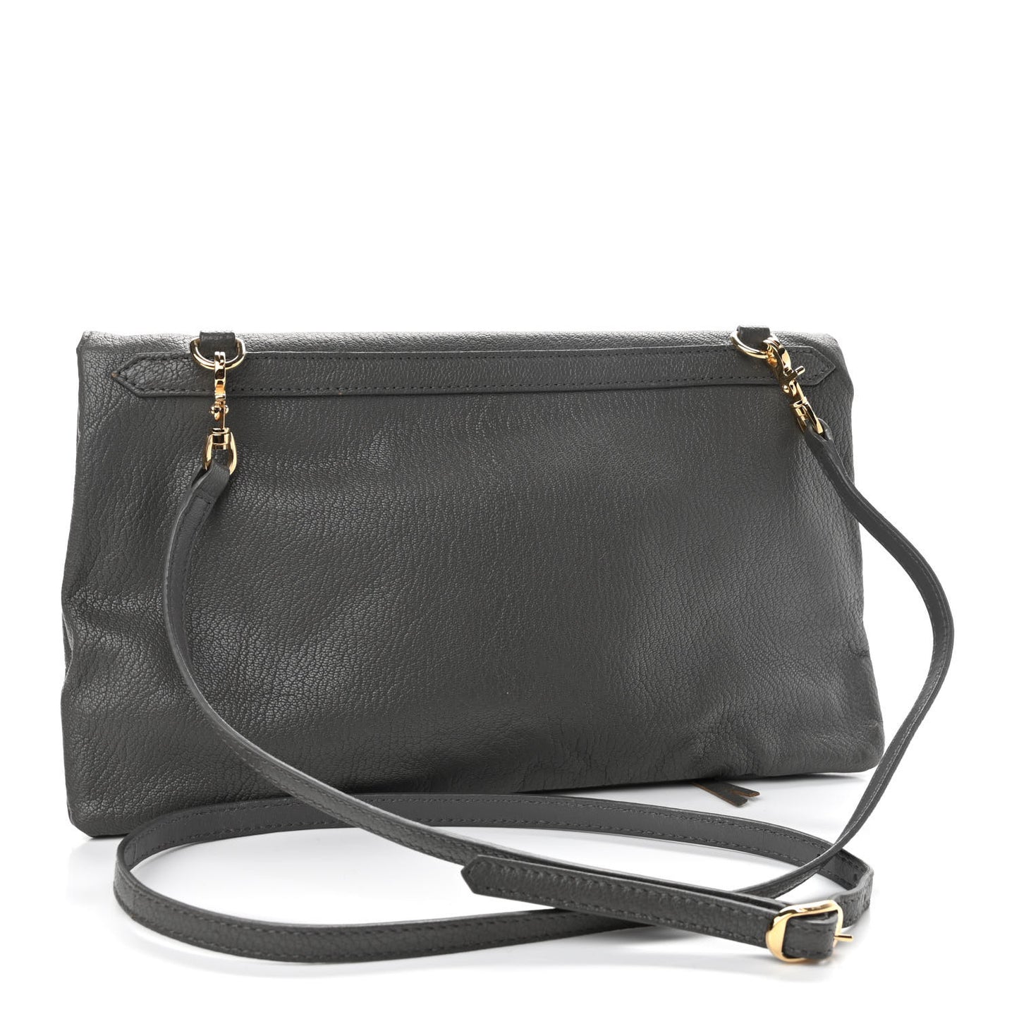 Chevre Gold Metallic Edge Hardware Envelope Clutch Gris Acier
