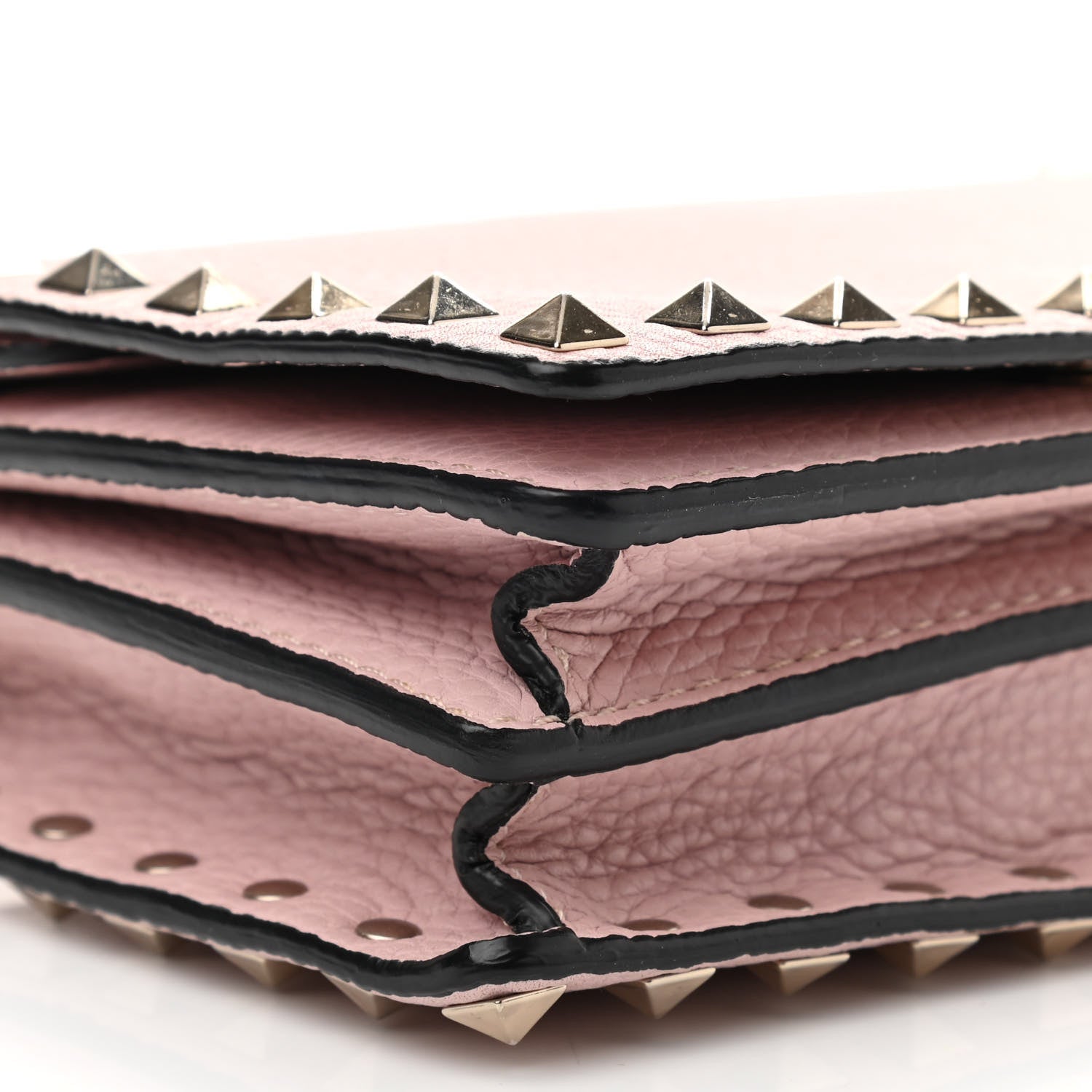 Valentino Garavani Pebbled Calfskin Rockstud Wallet on Chain Water Rose 7 of 9