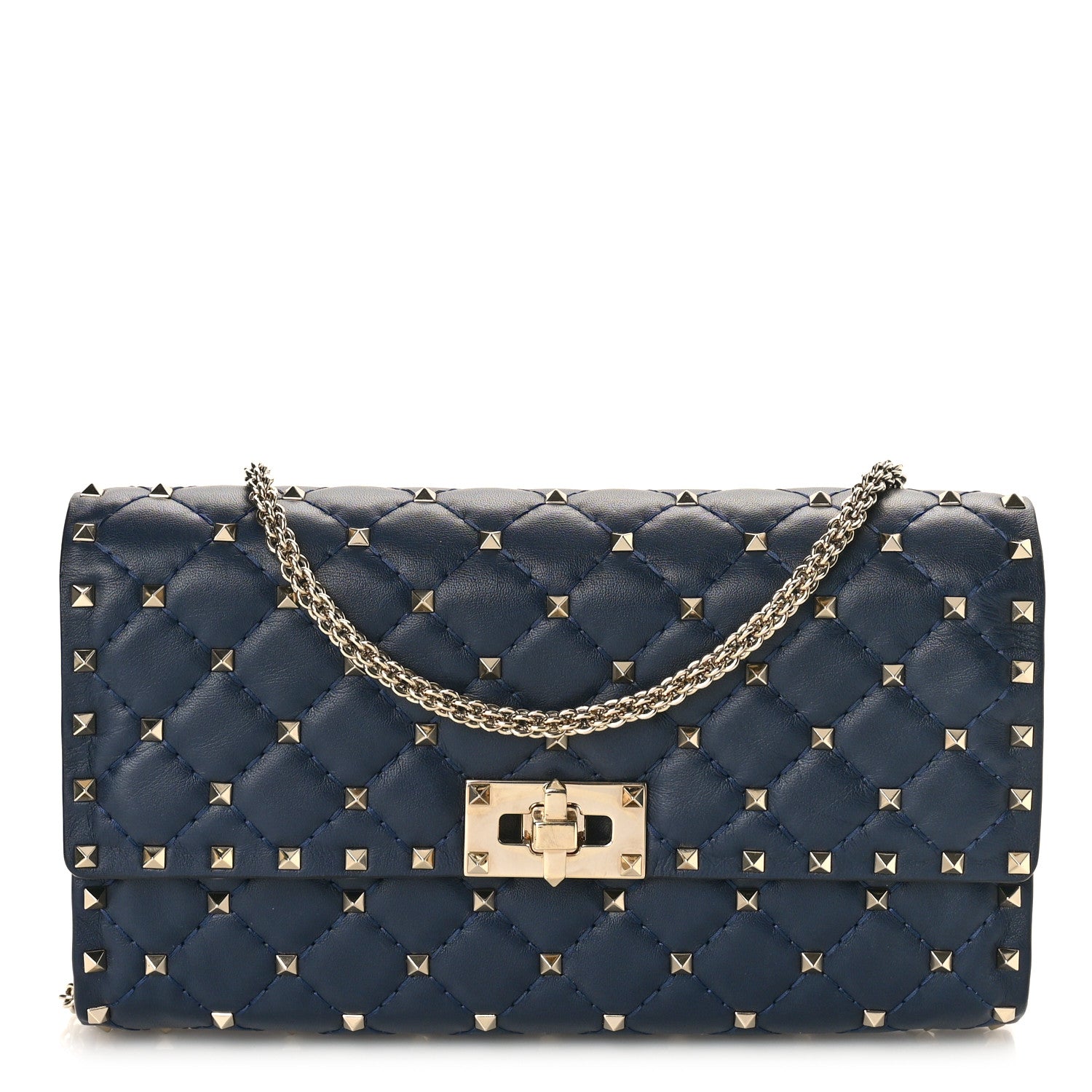 Valentino Garavani Nappa Rockstud Spike Wallet On Chain Marine 1 of 10