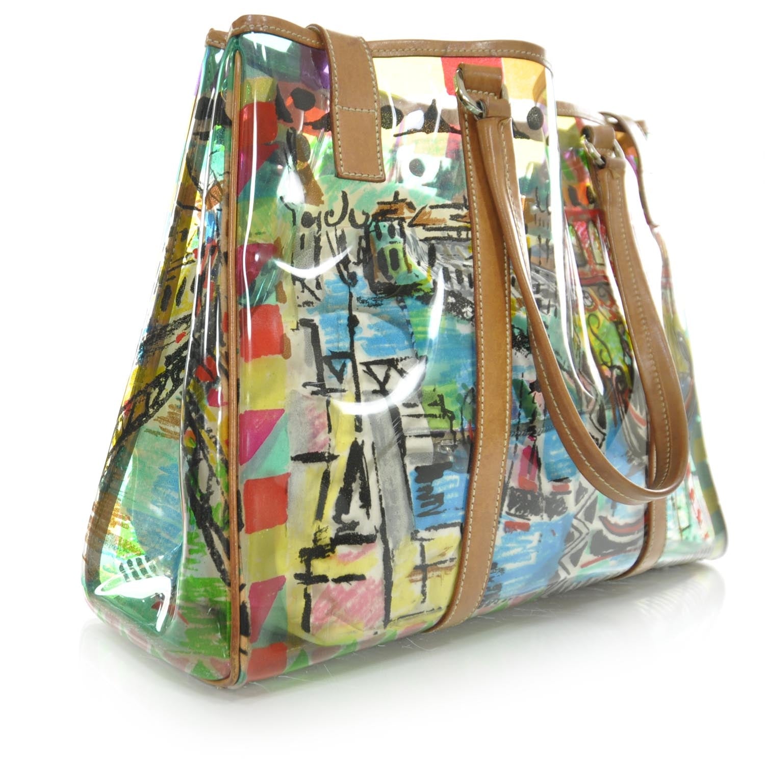 Prada Vinyl Calfskin Transparent Venice Printed Tote 3 of 8