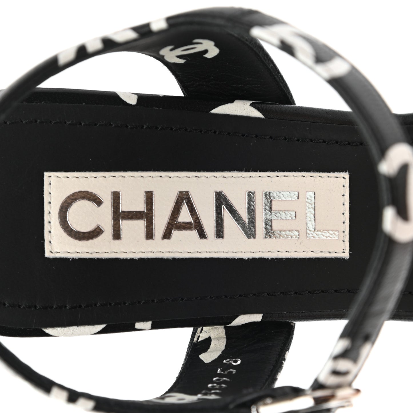 Printed Lambskin Coco Beach Platform Sandals 37 Black White