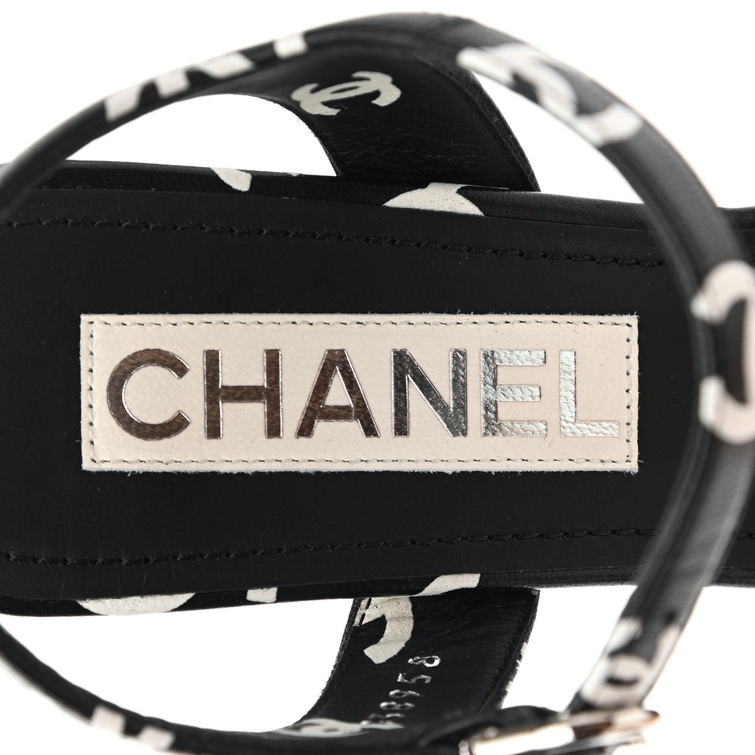 Chanel Printed Lambskin Coco Beach Platform Sandals 37 Black White 7 of 10