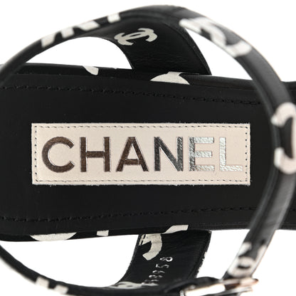 Chanel Printed Lambskin Coco Beach Platform Sandals 37 Black White 7 of 10