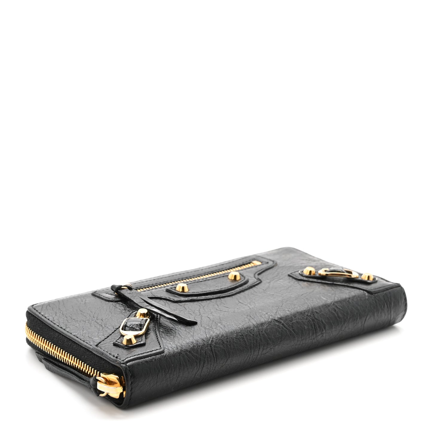 Agneau Classic Gold Hardware Continental Zip Around Wallet Black