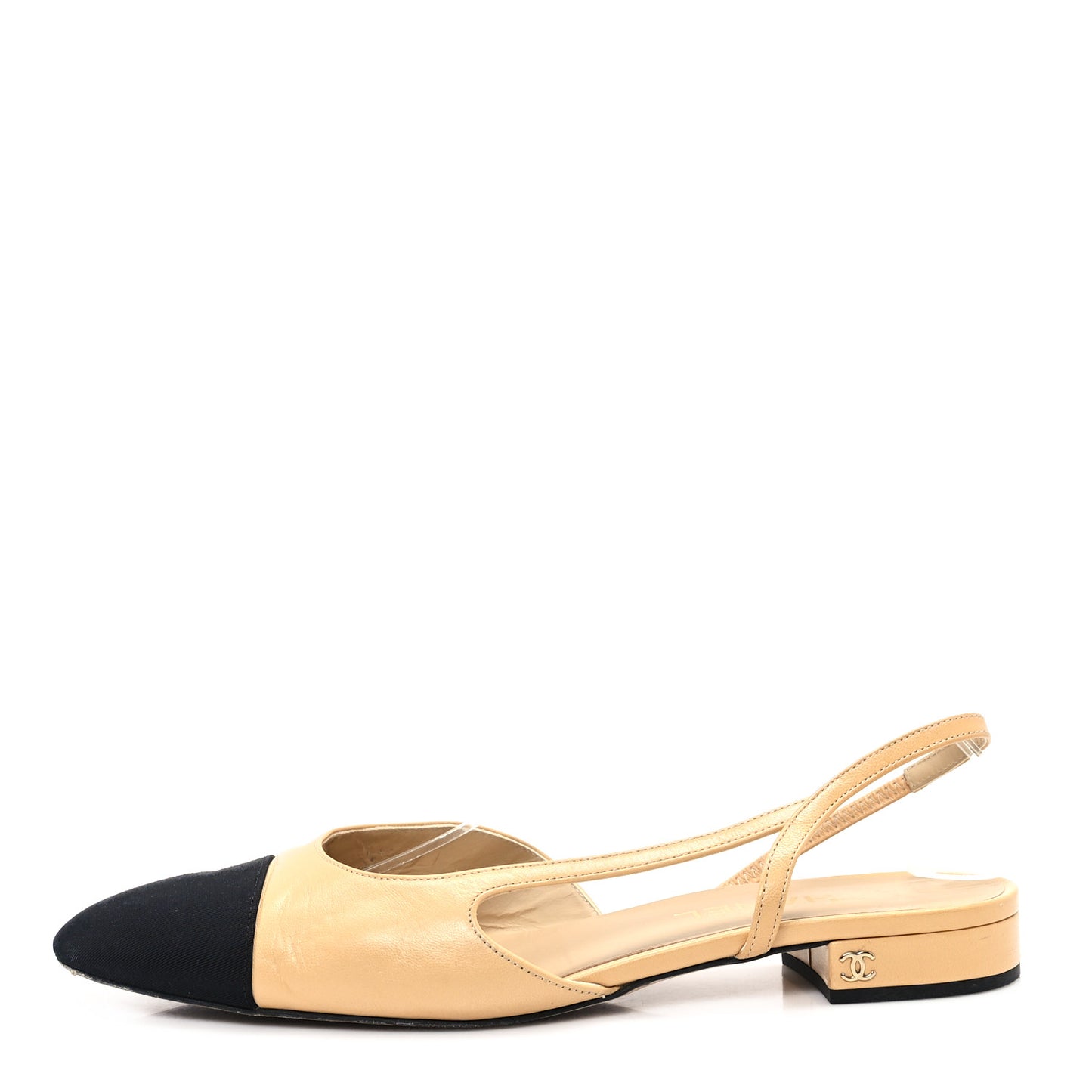Goatskin Grosgrain Cap Toe CC Slingback Sandals 41 Beige Black
