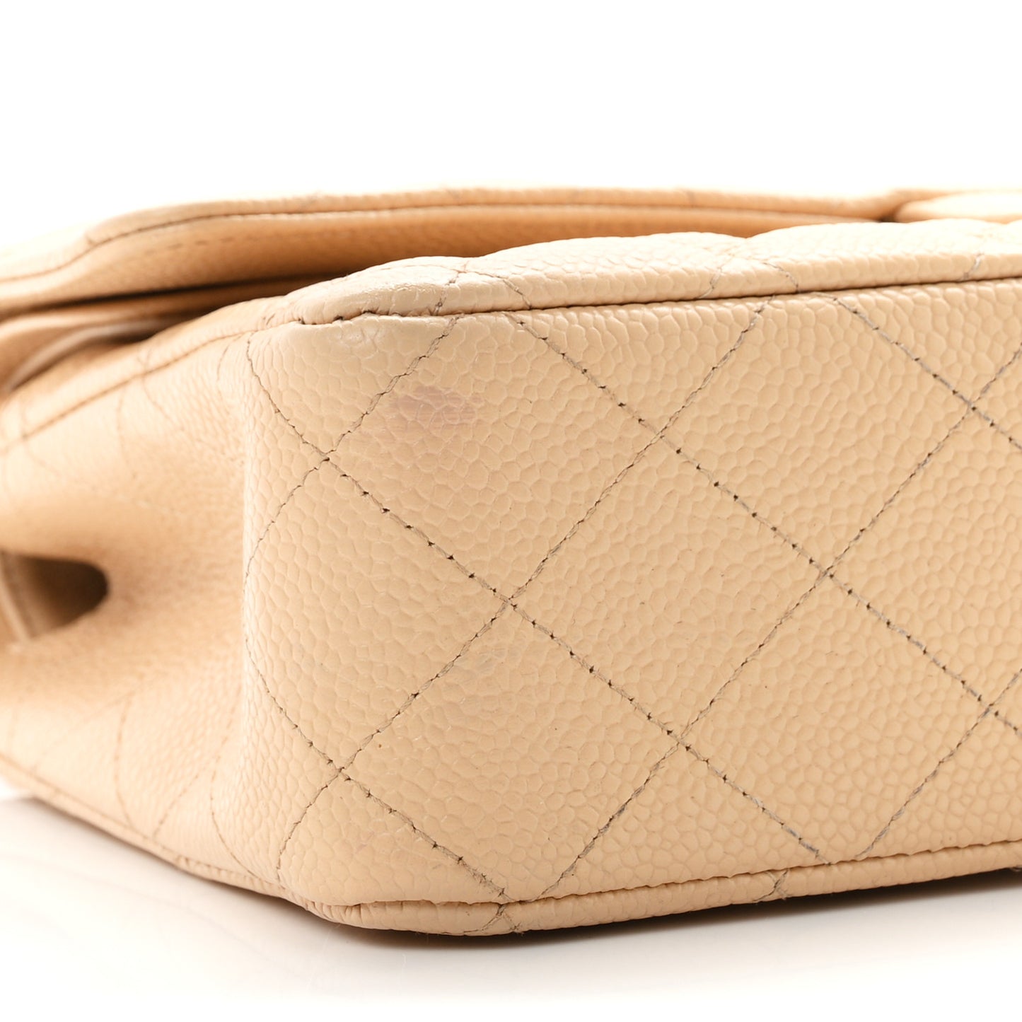 Caviar Quilted Medium Double Flap Beige