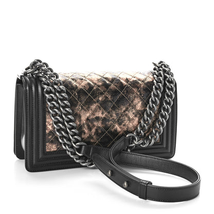 Chanel Metallic Crumpled Goatskin Medium Boy Flap Black Gold 3 of 11