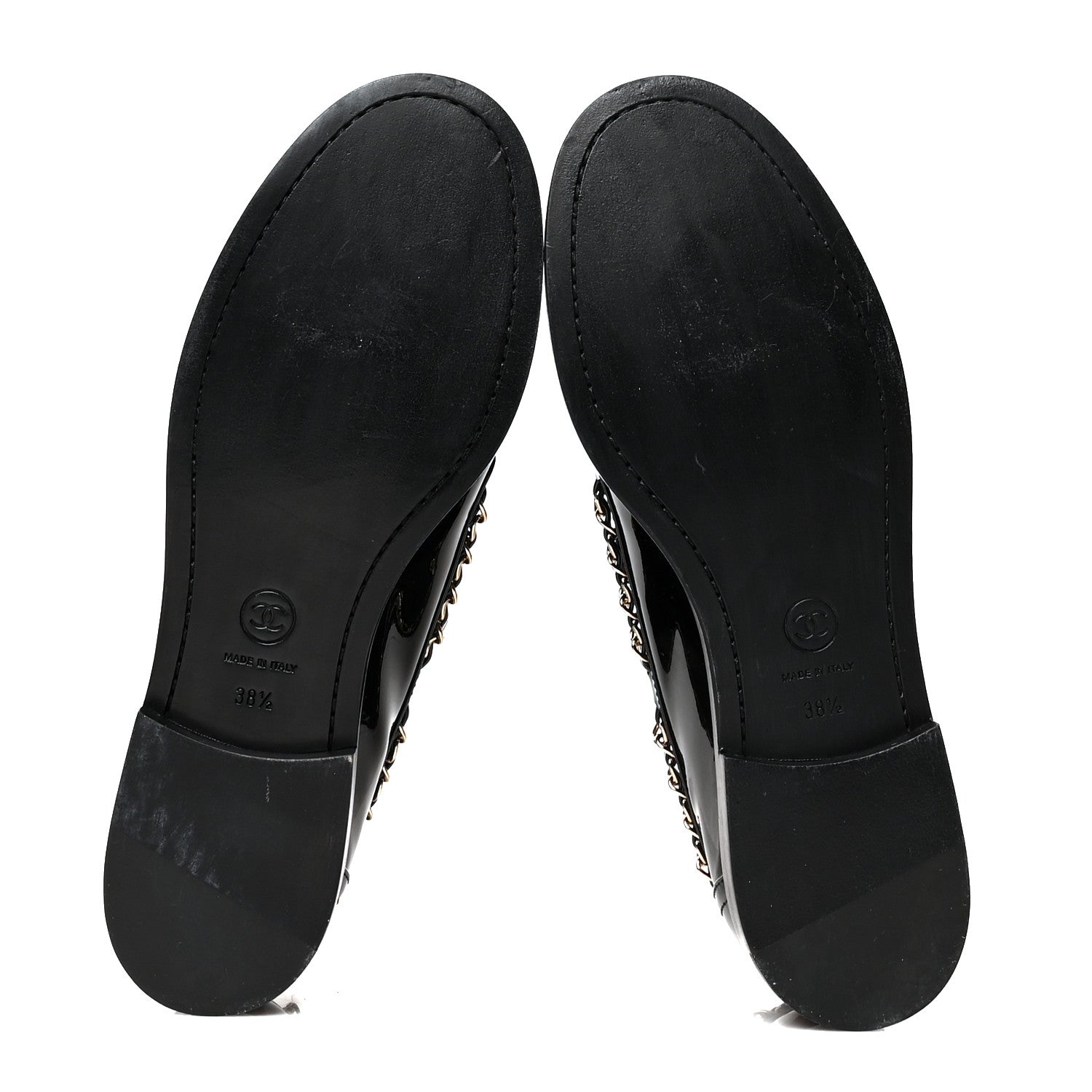 Chanel Patent Calfskin CC Chain Mocassin Loafers 38.5 Black 5 of 9