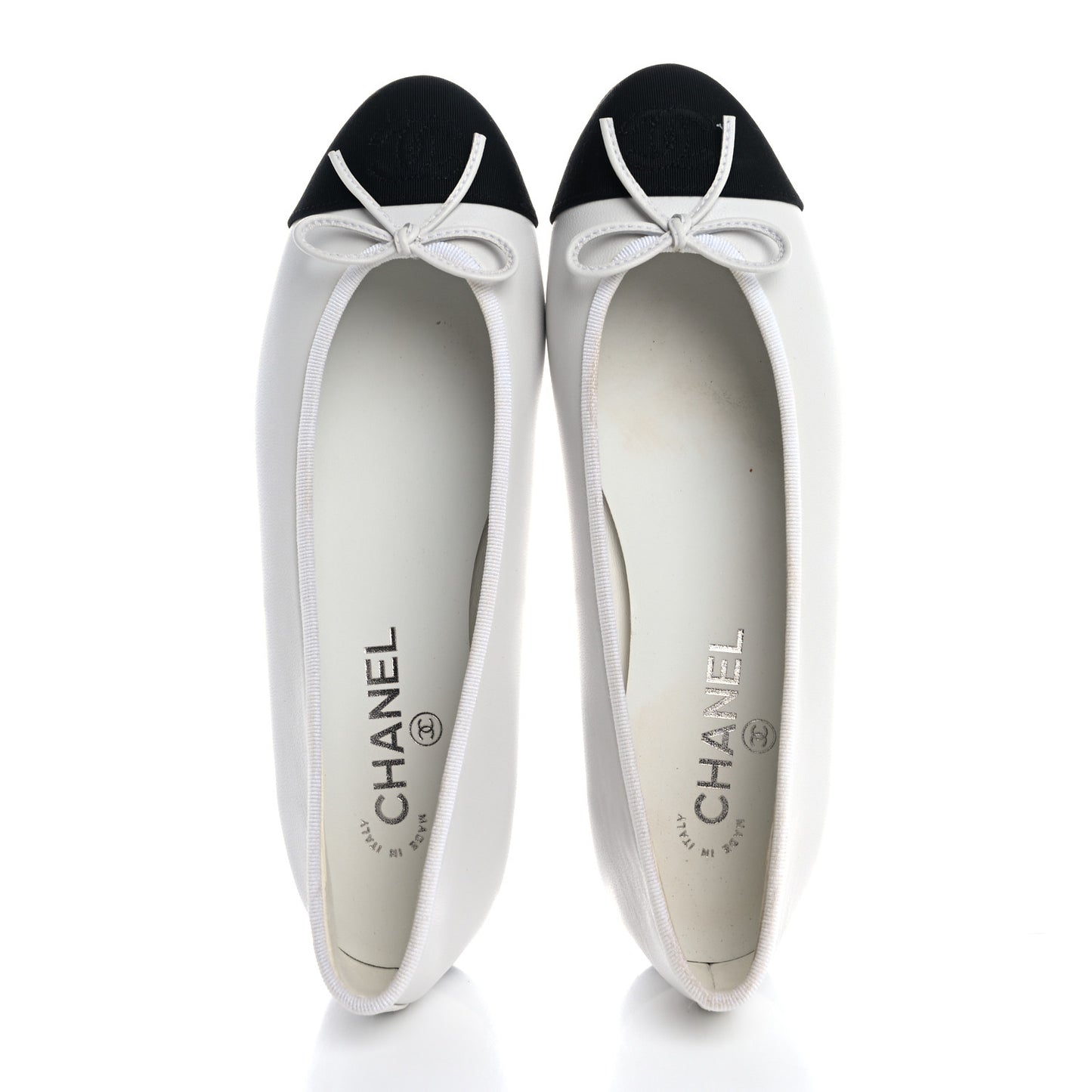 Lambskin Cap Toe CC Ballerina Flats 39 White Black