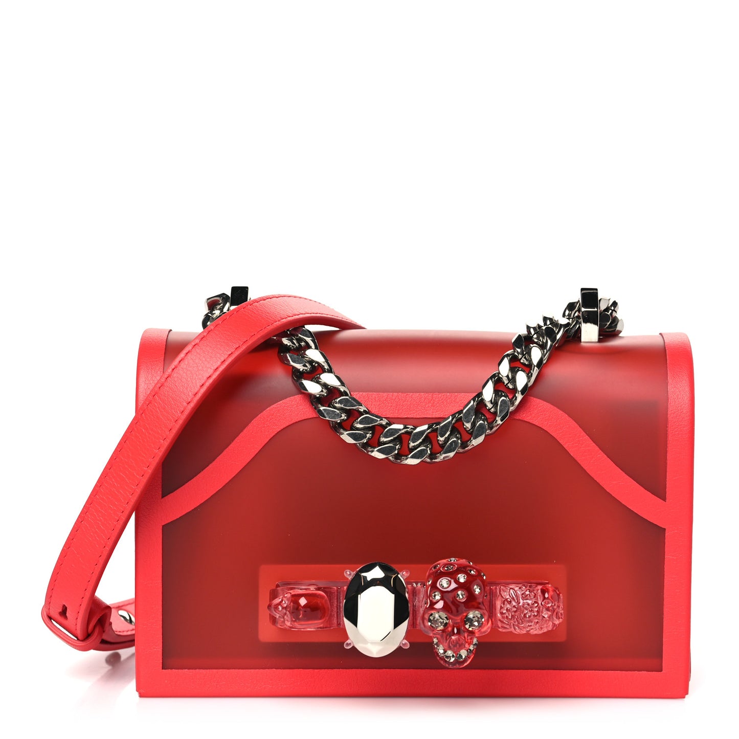 Calfskin Polyurethane Mini Jeweled Knuckle Satchel Coral