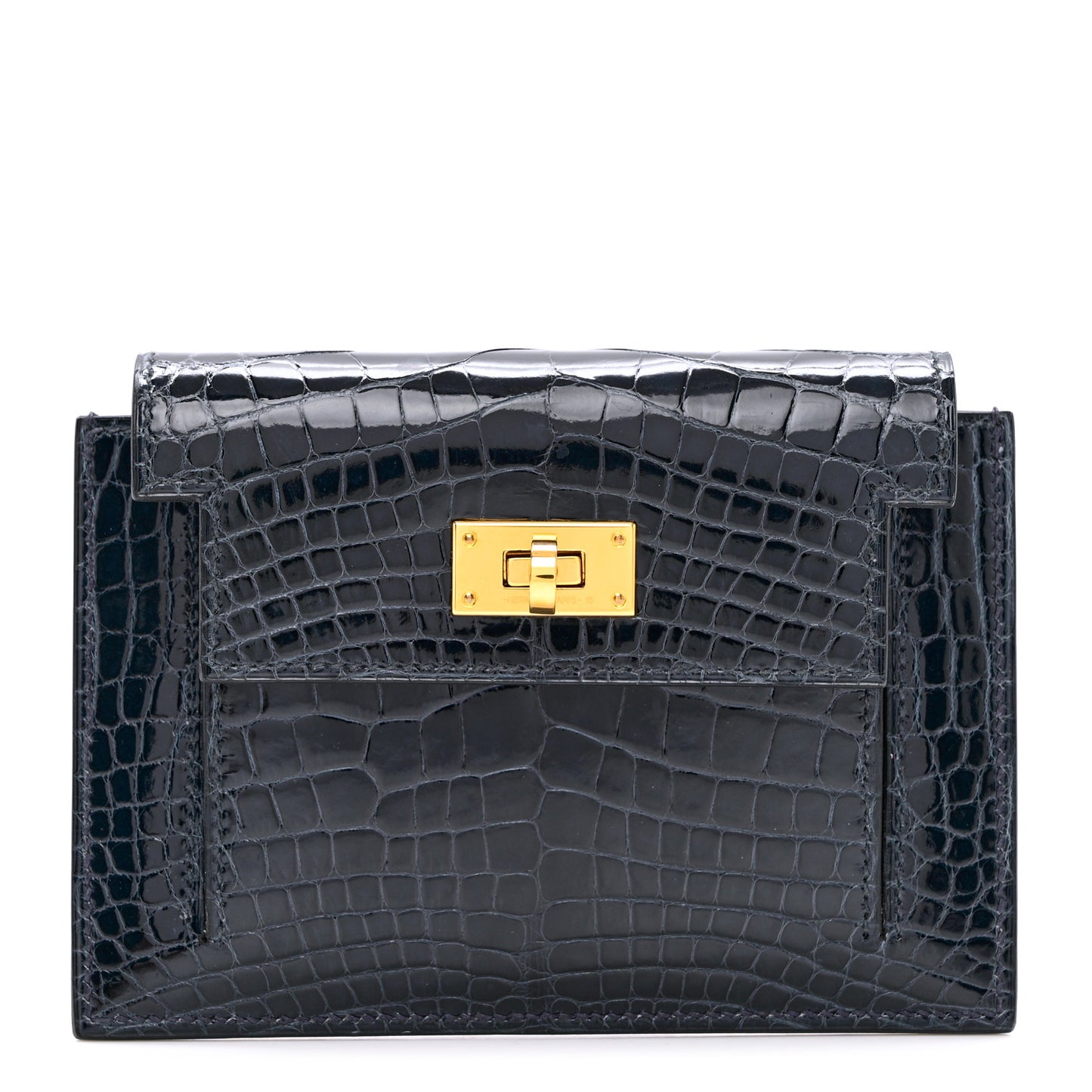 Shiny Alligator Kelly Pocket Compact Wallet Bleu Baltique
