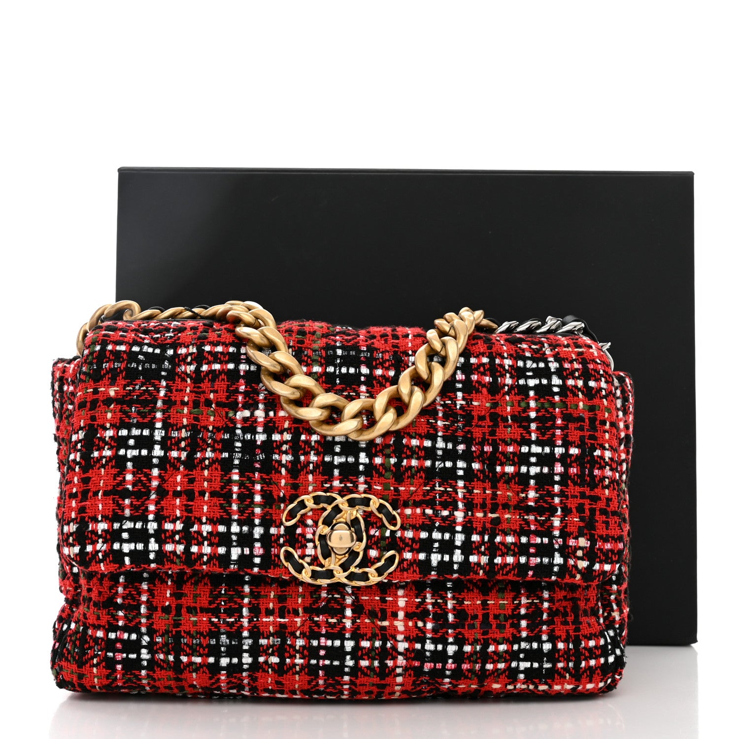 Chanel Tweed Quilted Medium Chanel 19 Flap Red Black 11 of 11
