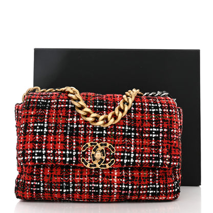 Chanel Tweed Quilted Medium Chanel 19 Flap Red Black 11 of 11