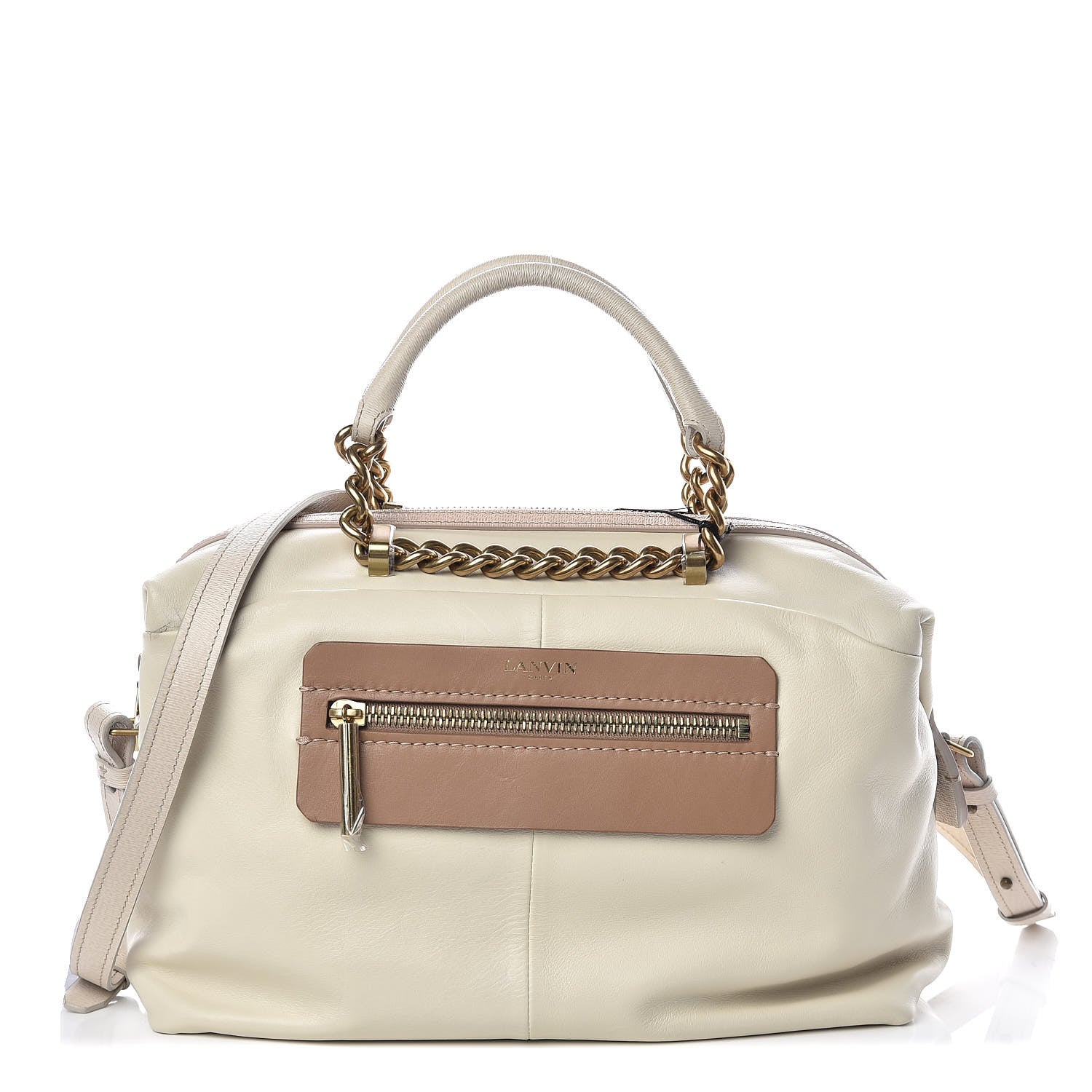Lanvin Smooth Calfskin Bicolor Padam Bowling Satchel White 1 of 10