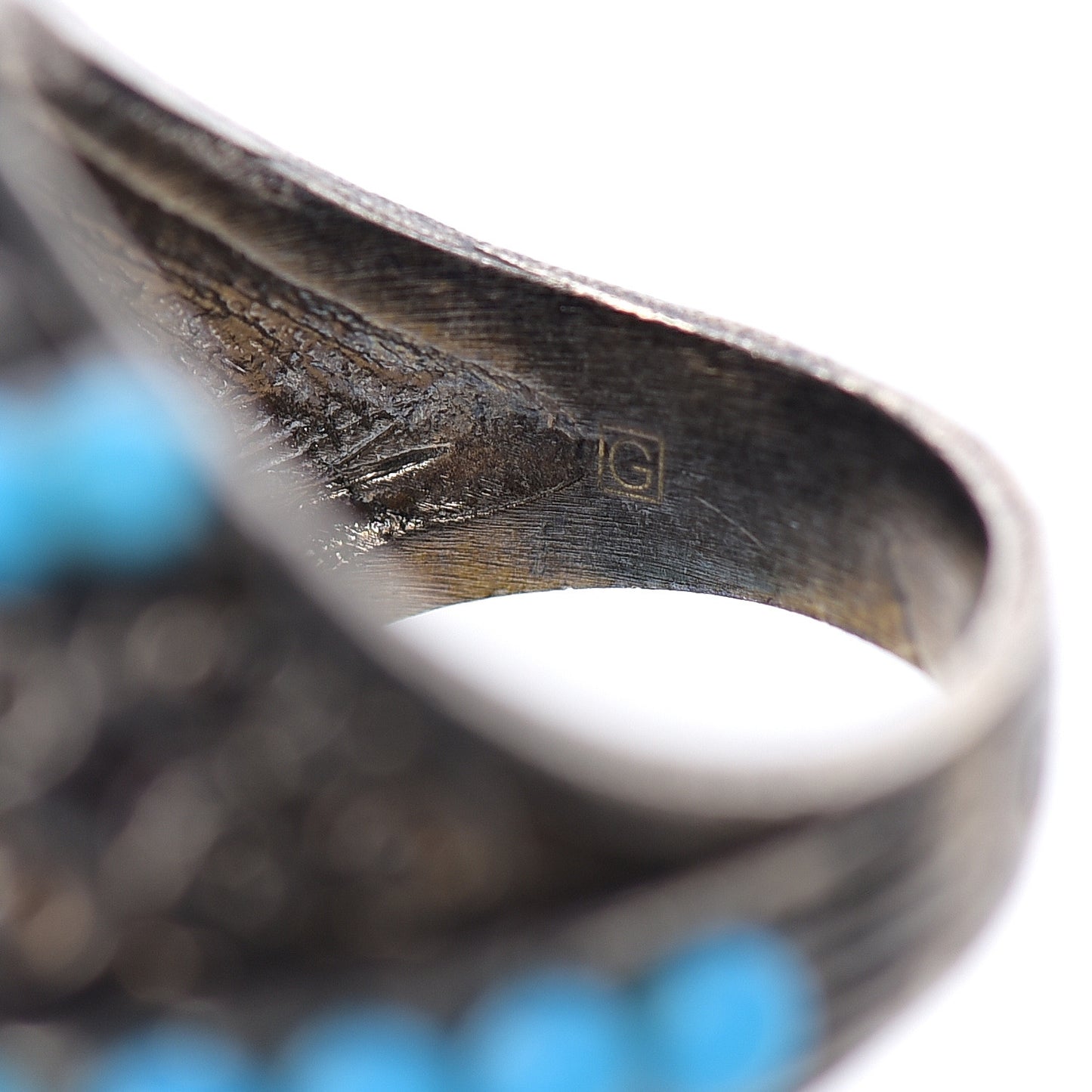 Pearl Beaded Spiked Ring 6.5 Silver Turquoise