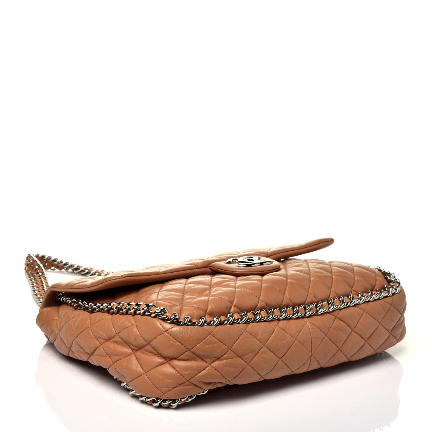 Washed Lambskin Chain Around Maxi Flap Bag Dark Beige