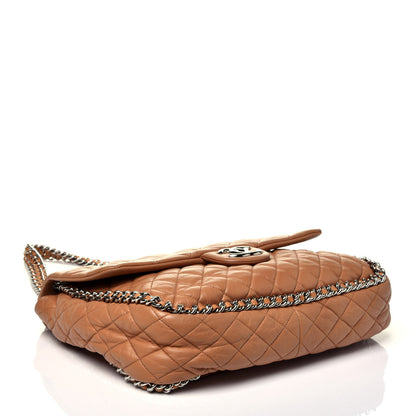Chanel Washed Lambskin Chain Around Maxi Flap Bag Dark Beige 4 of 9