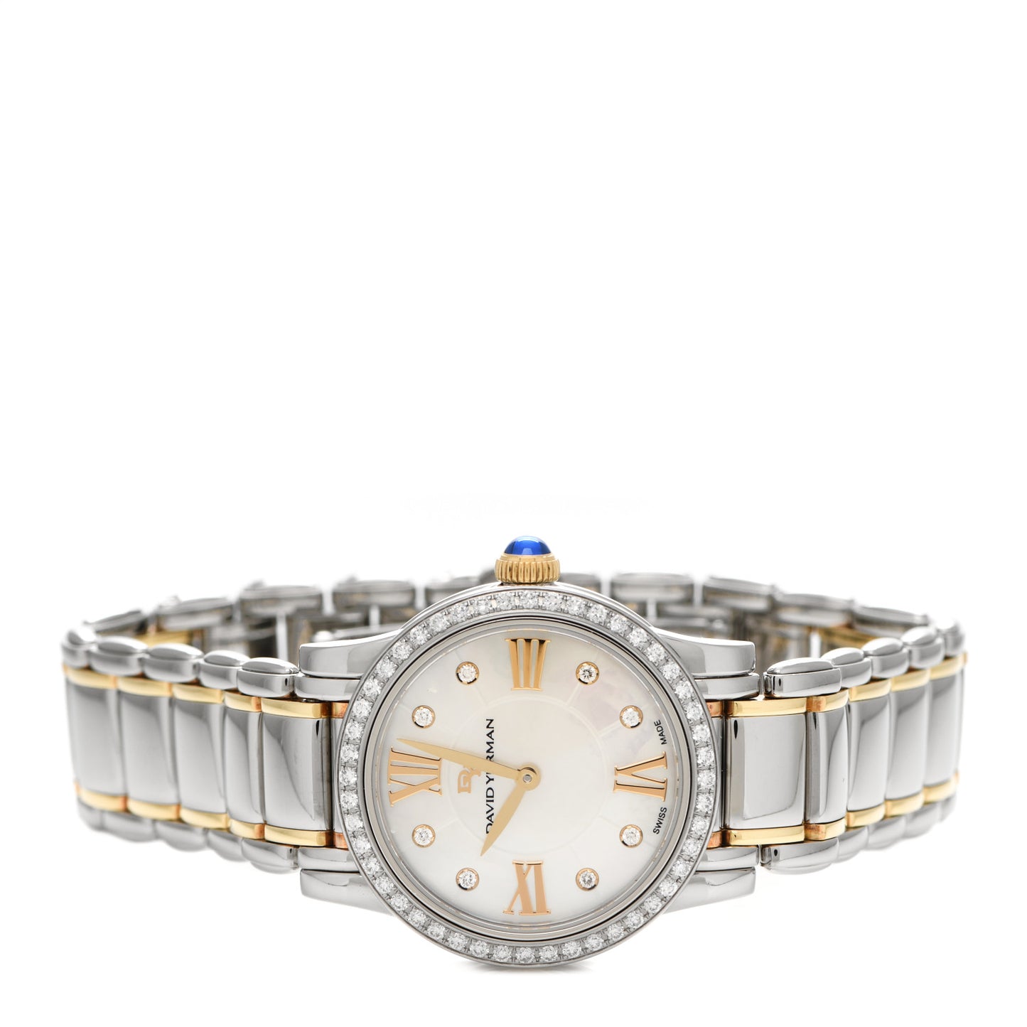 Stainless Steel 18K Yellow Gold Diamond Bezel Mother of Pearl 30mm Classic Quartz Watch