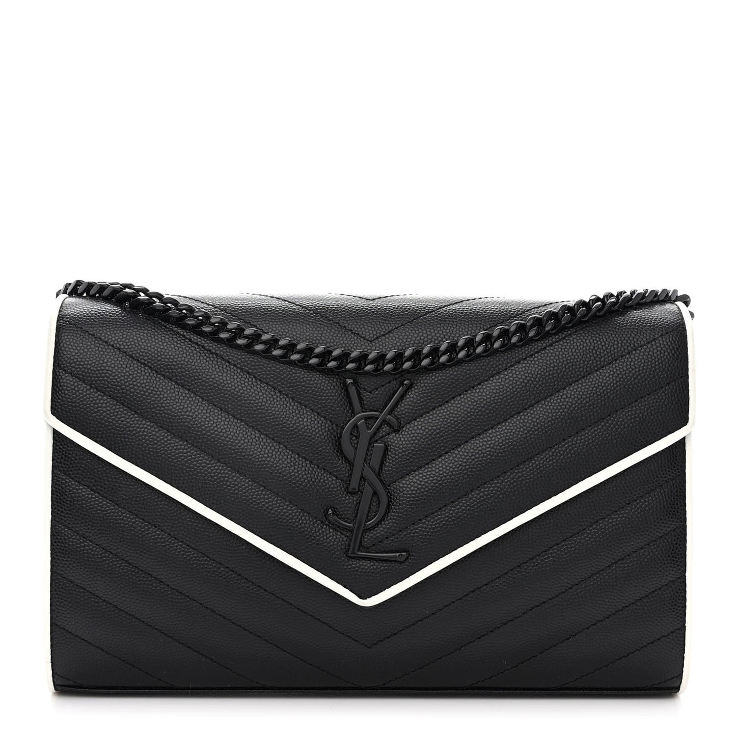 Grain De Poudre Matelasse Chevron Monogram Chain Wallet Black White