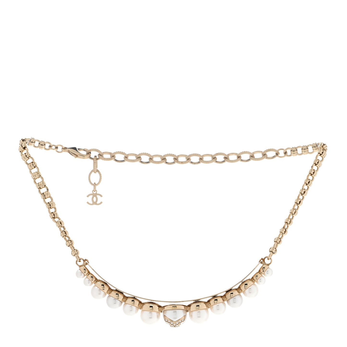 Pearl Crystal CC Choker Necklace Gold Pearly White