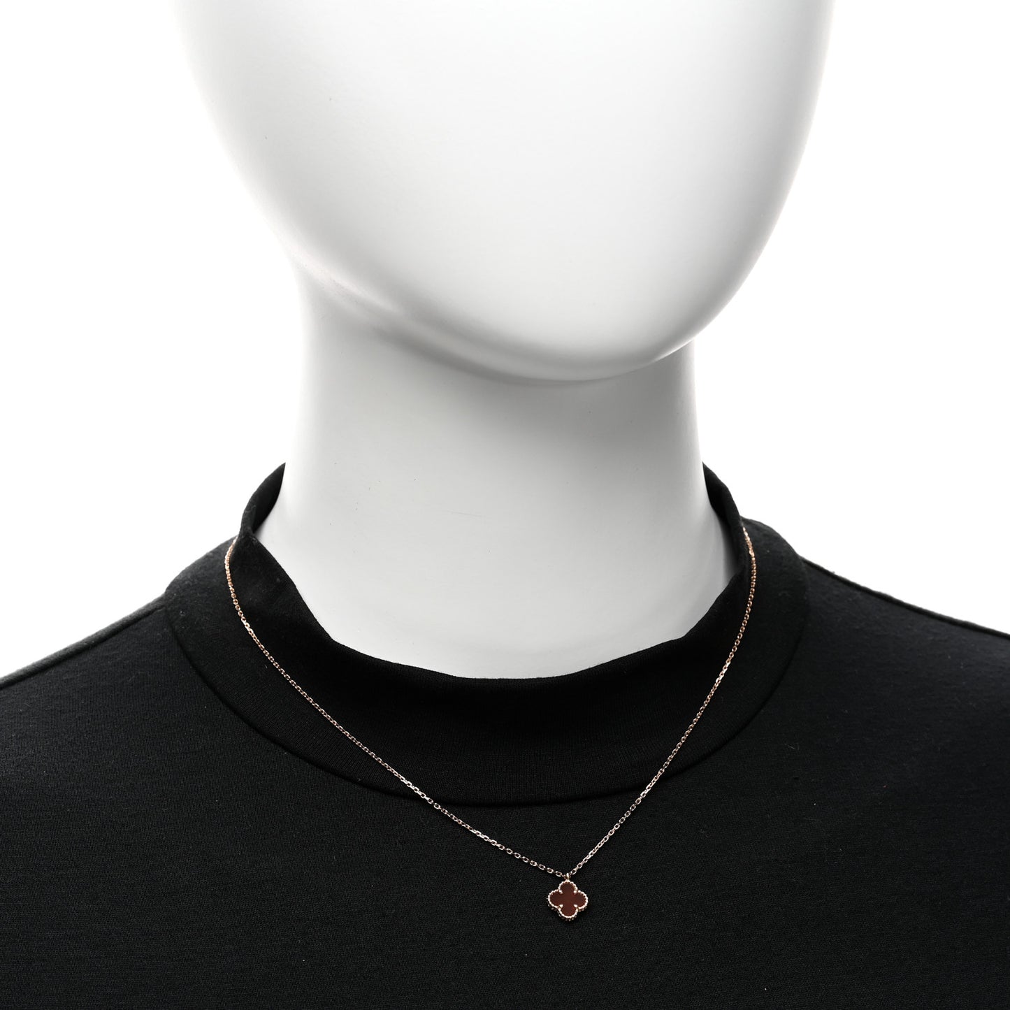 18K Rose Gold Carnelian Sweet Alhambra Pendant Necklace
