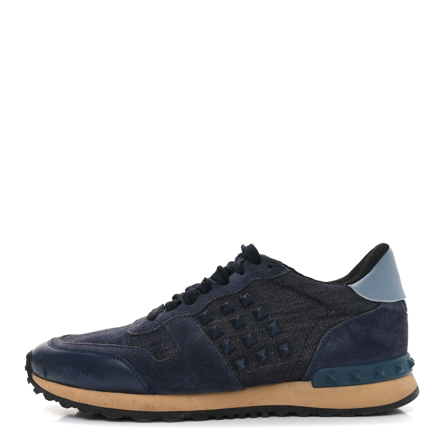 Valentino Garavani Denim Calfskin Suede Womens Rockstud Sneakers 37 Deep Denim 1 of 7