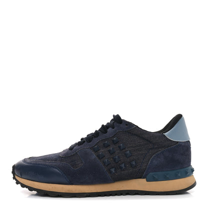 Valentino Garavani Denim Calfskin Suede Womens Rockstud Sneakers 37 Deep Denim 1 of 7